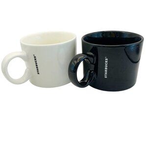 Starbucks Coffee Mugs Pair of Glossy Black & White 12 Oz 2017